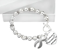 Load image into Gallery viewer, Gray Ribbon Love You To The Moon And Back Silver Beaded Bracelets - Fundraising For A Cause