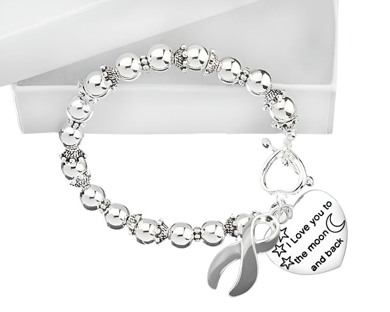 Gray Ribbon Love You To The Moon And Back Silver Beaded Bracelets - Fundraising For A Cause