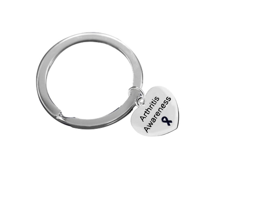 Heart Arthritis Dark Blue Ribbon Awareness Charm Split Style Key Chains - Fundraising For A Cause