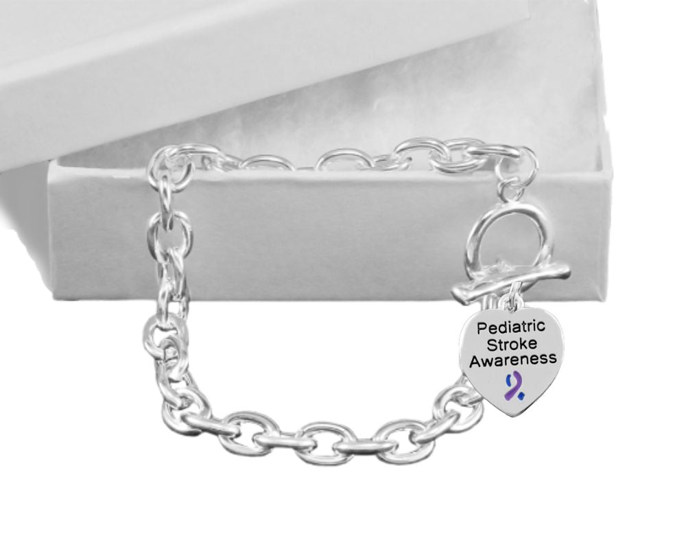 Heart Charm Pediatric Stroke Awareness Chunky Chained Bracelets - Fundraising For A Cause