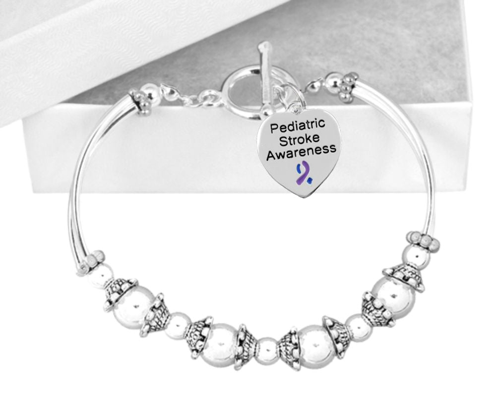 Heart Charm Pediatric Stroke Awareness Partial Beaded Bracelets - Fundraising For A Cause
