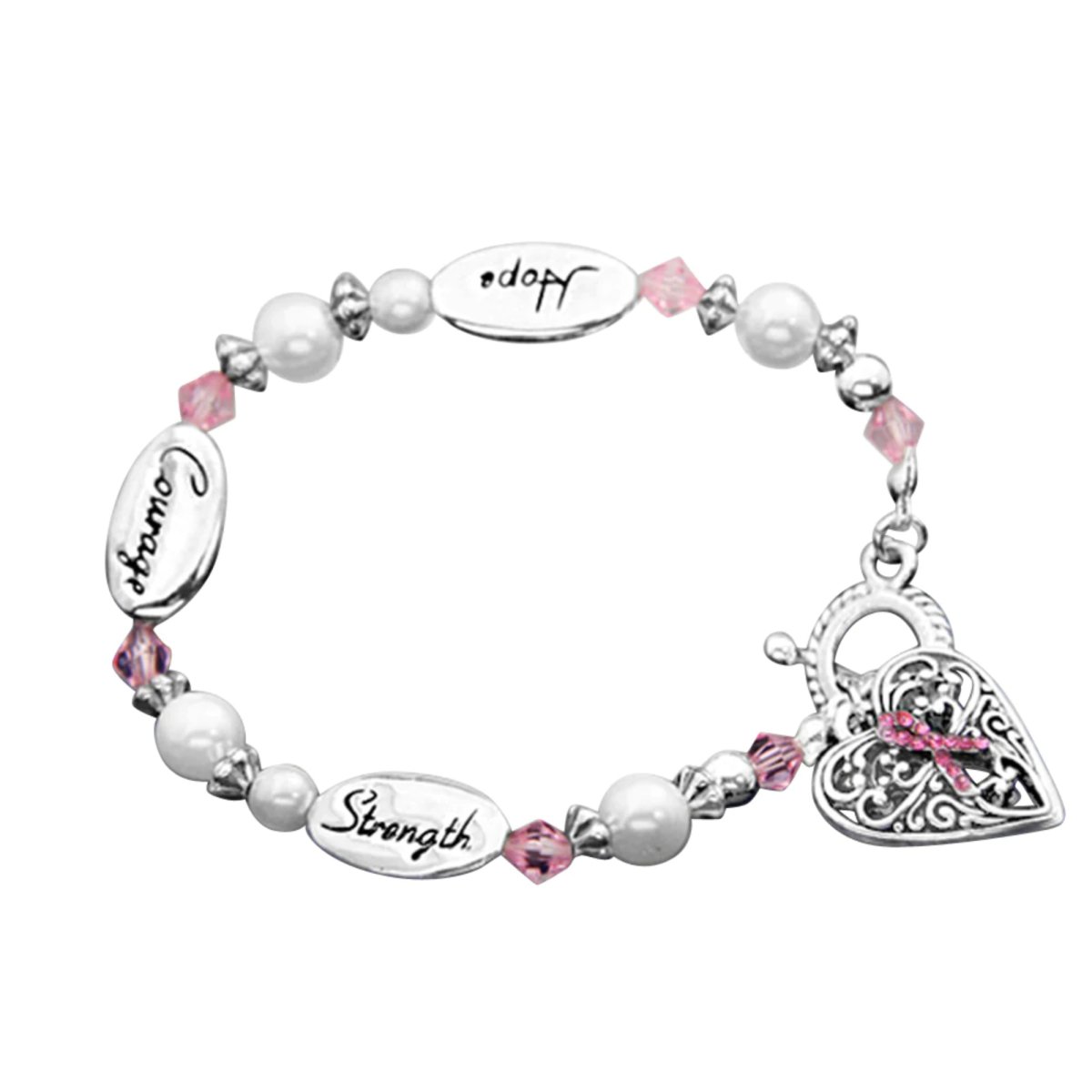 Hope Strength Courage Pink Ribbon Breast Cancer Bracelets - Fundraising For A Cause