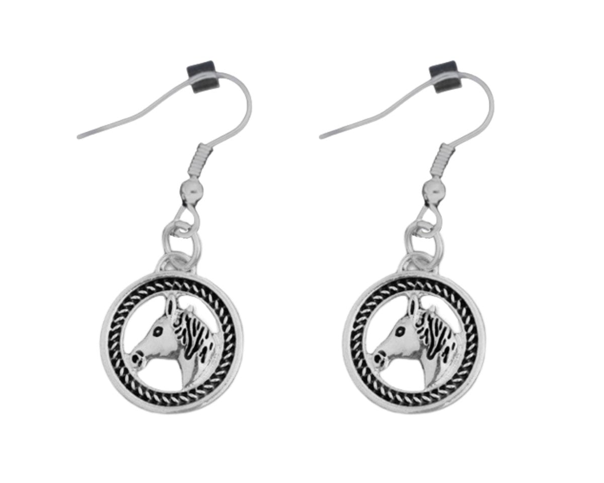 Horse Head in Circle Earrings - Fundraising For A Cause