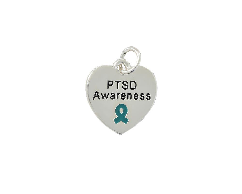 Teal Ribbon PTSD Awareness Heart Charms - Fundraising For A Cause