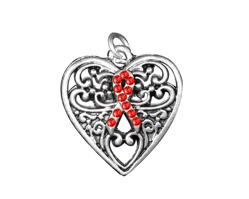 Decorative Heart Red Ribbon Charms, Awareness Jewelry - Fundraising For A Cause