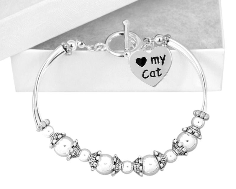 I Love My Cat Heart Charm Partial Beaded Bracelets - Fundraising For A Cause