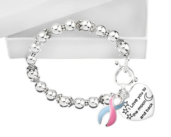 I Love You Pink & Blue Ribbon Awareness Charm Beaded Bracelets - Fundraising For A Cause