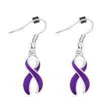 Load image into Gallery viewer, Large Alzheimer&#39;s Ribbon Awareness Hanging Earrings - Fundraising For A Cause