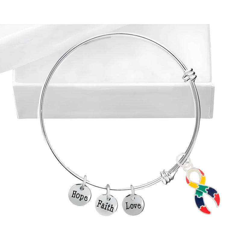 Large Autism Ribbon Retractable Charm Bracelets - Fundraising For A Cause
