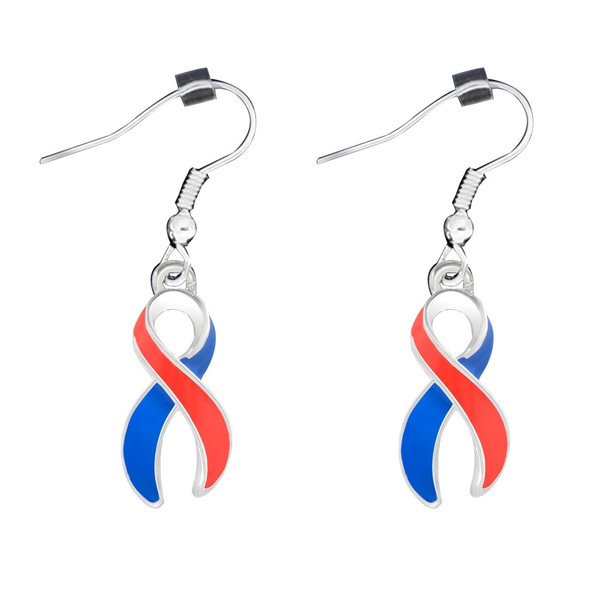 Large Blue & Red Ribbon Charm Hanging Earrings - Fundraising For A Cause