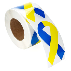 Large Blue & Yellow Ribbon Stickers (250 per Roll) - Fundraising For A Cause
