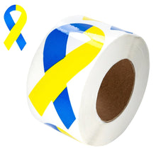 Load image into Gallery viewer, Large Blue &amp; Yellow Ribbon Stickers (250 per Roll) - Fundraising For A Cause