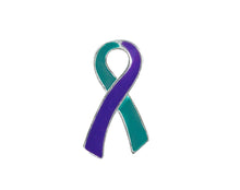 Load image into Gallery viewer, Large Flat Teal &amp; Purple Ribbon Pins - Fundraising For A Cause
