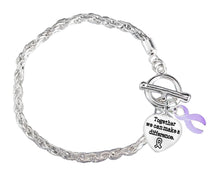 Load image into Gallery viewer, Large Lavender Ribbon Charm Silver Rope Bracelets - Fundraising For A Cause