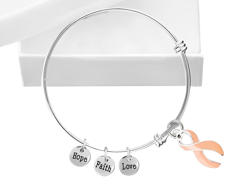 Large Peach Ribbon Awareness Retractable Bracelets - Fundraising For A Cause