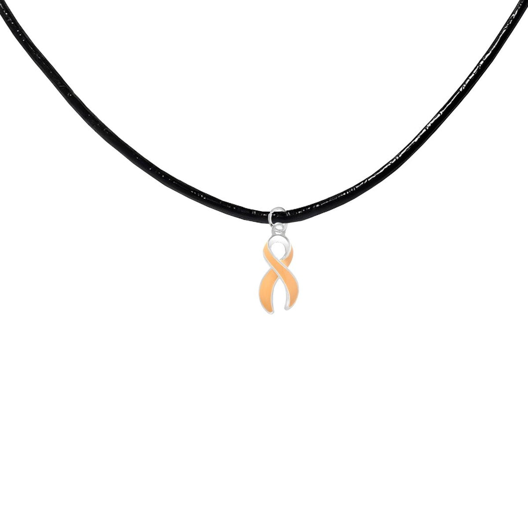 Large Peach Ribbon Black Cord Necklaces - Fundraising For A Cause