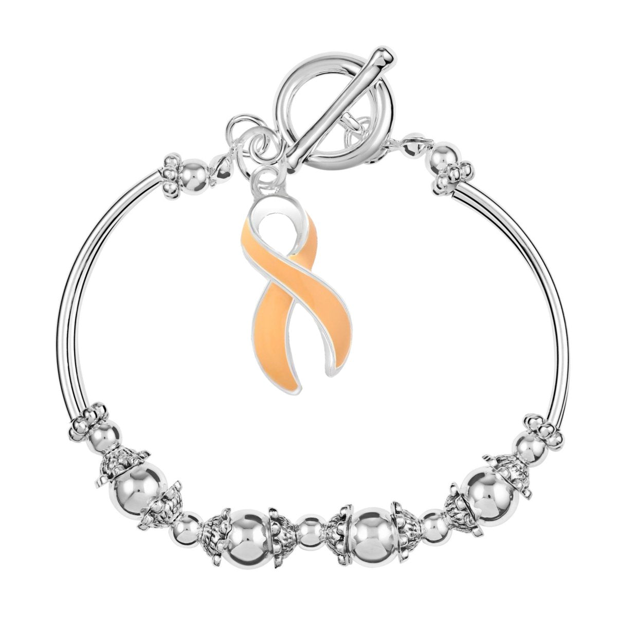 Large Peach Ribbon Charm Partial Beaded Bracelets - Fundraising For A Cause