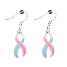 Load image into Gallery viewer, Large Pink &amp; Blue Ribbon Hanging Earrings - Fundraising For A Cause