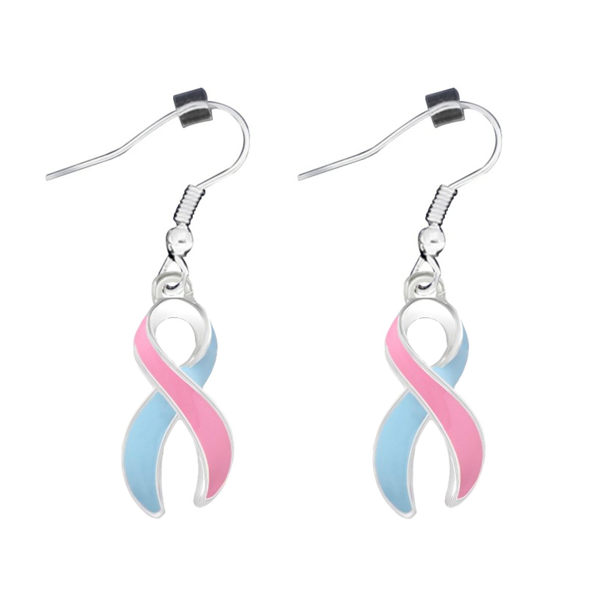 Large Pink & Blue Ribbon Hanging Earrings - Fundraising For A Cause