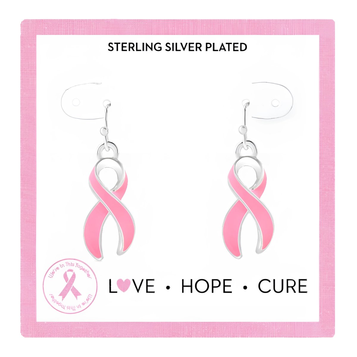 Large Pink Ribbon Hanging Earrings on Jewelry Cards (Cards) - Fundraising For A Cause
