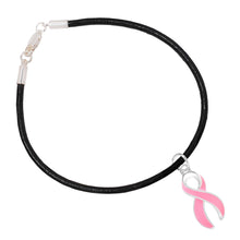 Load image into Gallery viewer, Large Pink Ribbon Leather Cord Bracelets - Fundraising For A Cause