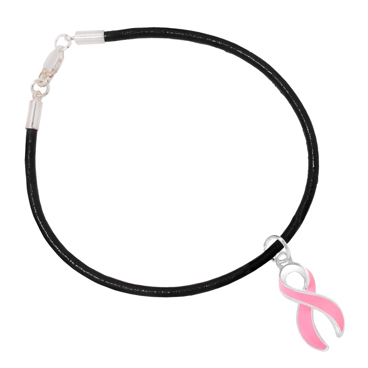 Large Pink Ribbon Leather Cord Bracelets - Fundraising For A Cause