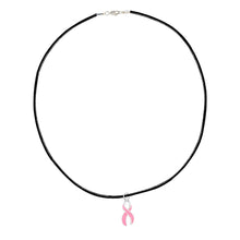 Load image into Gallery viewer, Large Pink Ribbon Leather Cord Necklaces - Fundraising For A Cause