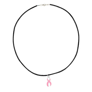 Large Pink Ribbon Leather Cord Necklaces - Fundraising For A Cause