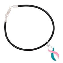 Load image into Gallery viewer, Large Pink &amp; Teal Ribbon Awareness Black Cord Bracelets - Fundraising For A Cause