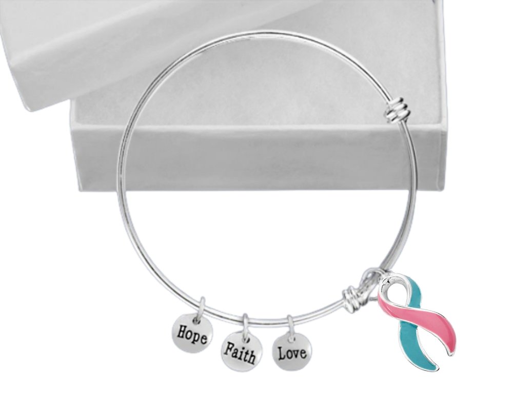 Large Pink & Teal Ribbon Awareness Retractable Bracelets - Fundraising For A Cause
