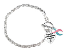Load image into Gallery viewer, Large Pink &amp; Teal Ribbon Awareness Silver Rope Bracelets - Fundraising For A Cause