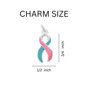 Large Pink & Teal Ribbon Awareness Silver Rope Bracelets - Fundraising For A Cause