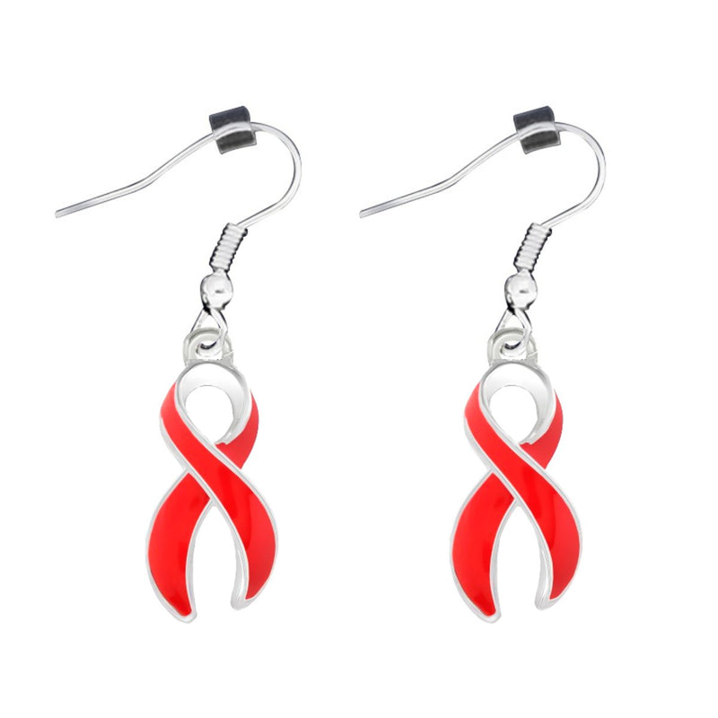 Large Red Ribbon Awareness Hanging Earrings - Fundraising For A Cause