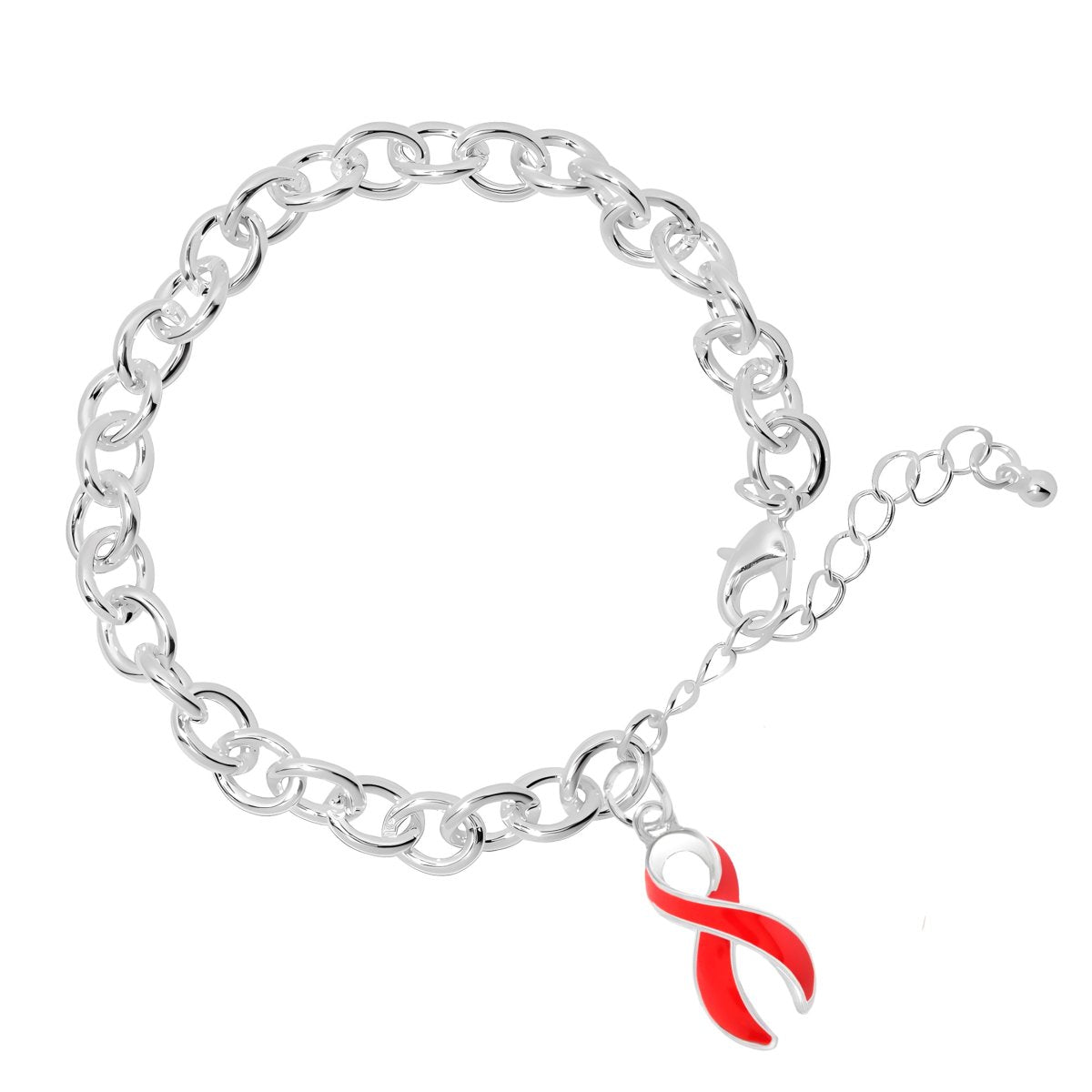 Large Red Ribbon Chunky Charm Bracelets - Fundraising For A Cause