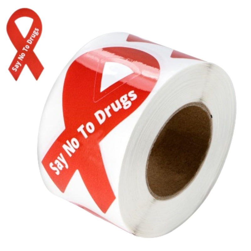 Large Red Ribbon Say No to Drugs Stickers Red Ribbon Week Stickers (250 per Roll) - Fundraising For A Cause