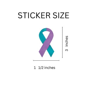 Large Suicide Awareness Teal & Purple Ribbon Stickers (250 per Roll) - Fundraising For A Cause