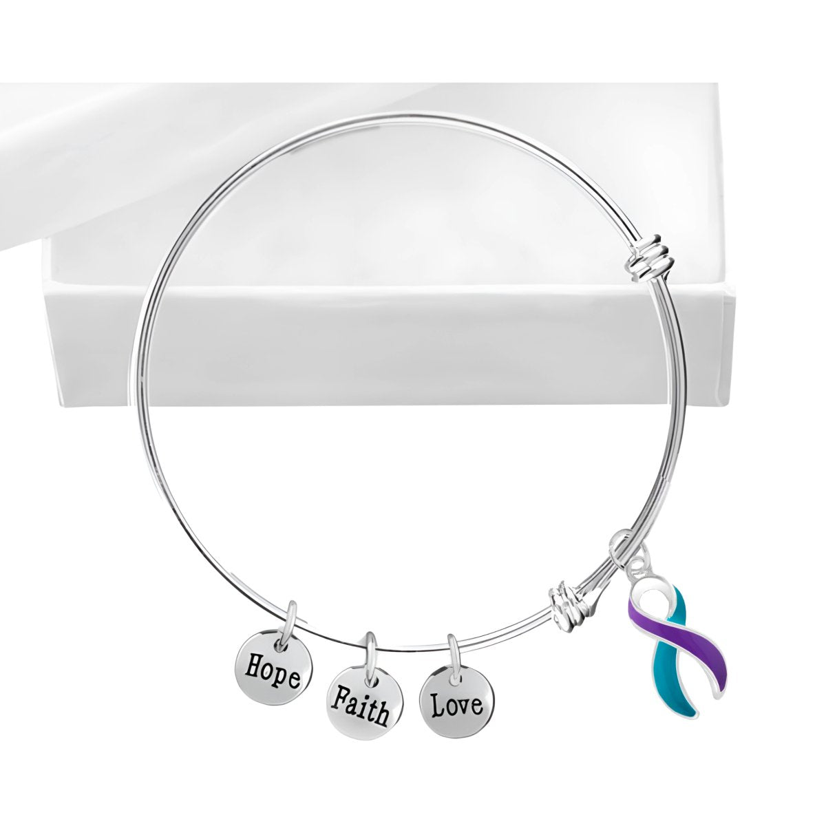 Large Teal & Purple Ribbon Awareness Retractable Bracelets - Fundraising For A Cause