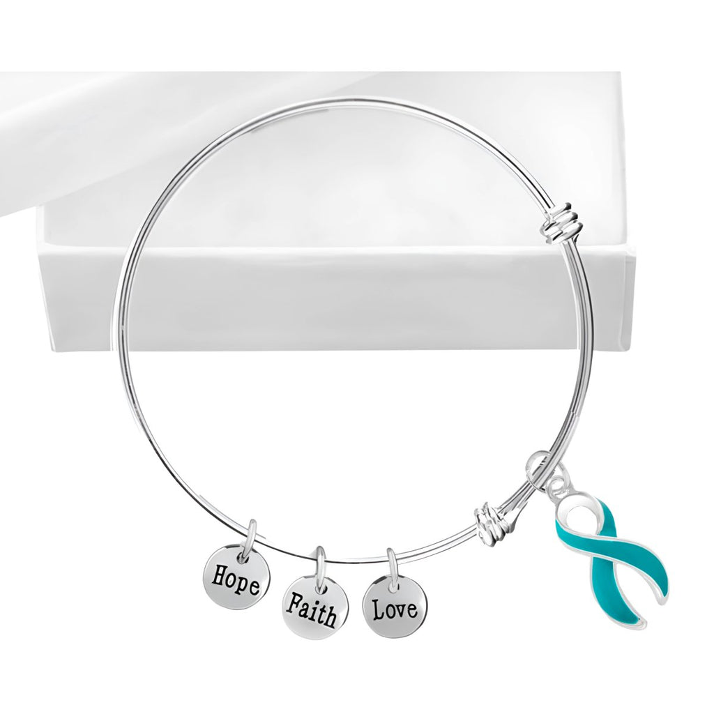 Large Teal Ribbon Retractable Bracelet - Fundraising For A Cause