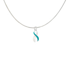 Load image into Gallery viewer, Large Teal &amp; White Ribbon Necklaces - Fundraising For A Cause