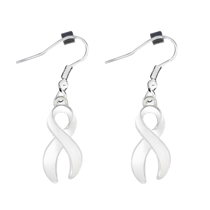 Large White Ribbon Hanging Earrings - Fundraising For A Cause