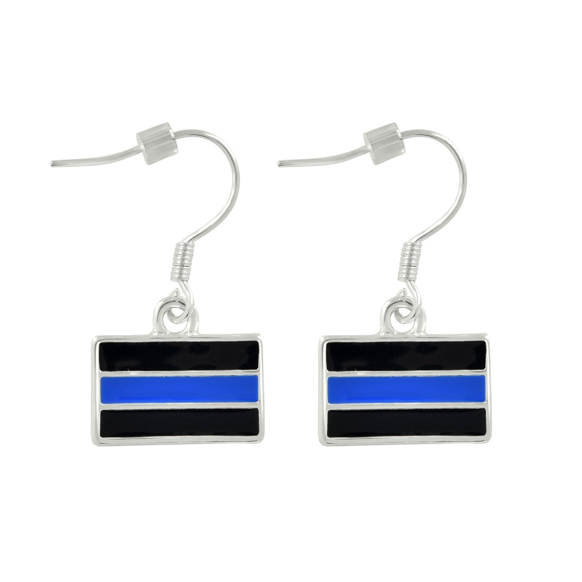 Law Enforcement Rectangle Blue Line Charm Hanging Earrings - Fundraising For A Cause
