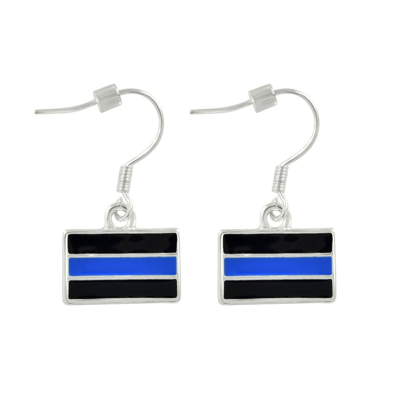 Law Enforcement Rectangle Blue Line Charm Hanging Earrings - Fundraising For A Cause
