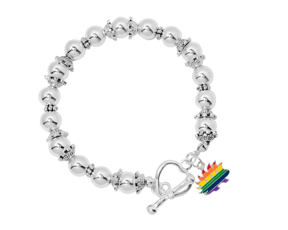 Libertarian Rainbow Porcupine Charm Silver Beaded Bracelets - Fundraising For A Cause