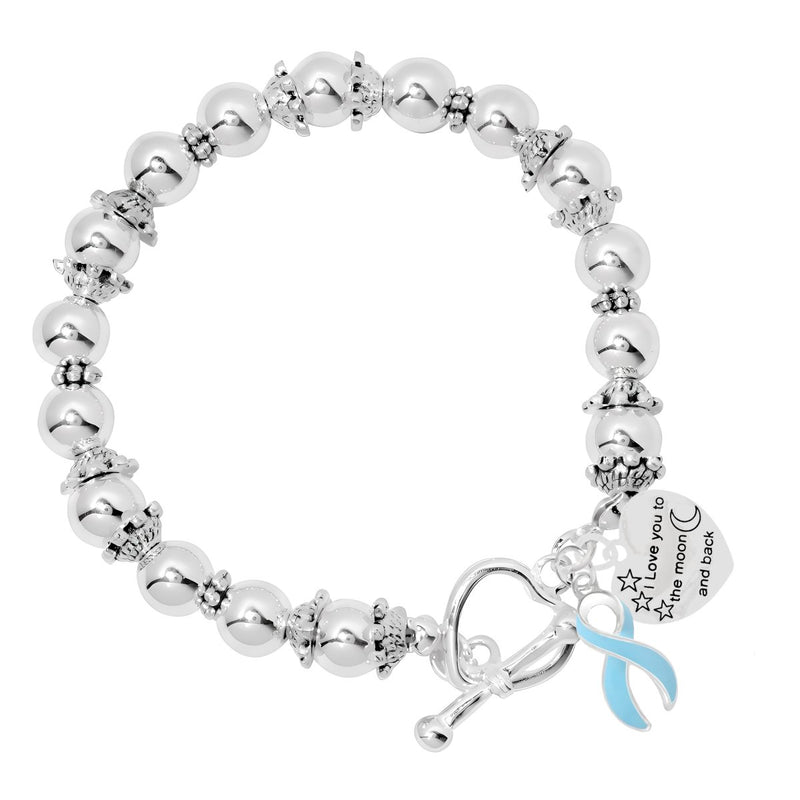 Light Blue Ribbon I Love You To The Moon Awareness Charm Beaded Bracelets - Fundraising For A Cause
