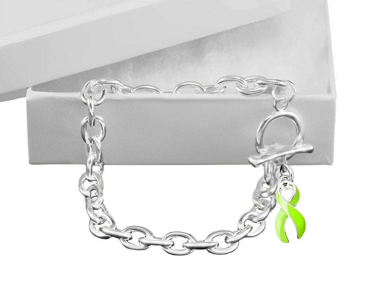 Light Green Ribbon Charm Chained Style Bracelets - Fundraising For A Cause