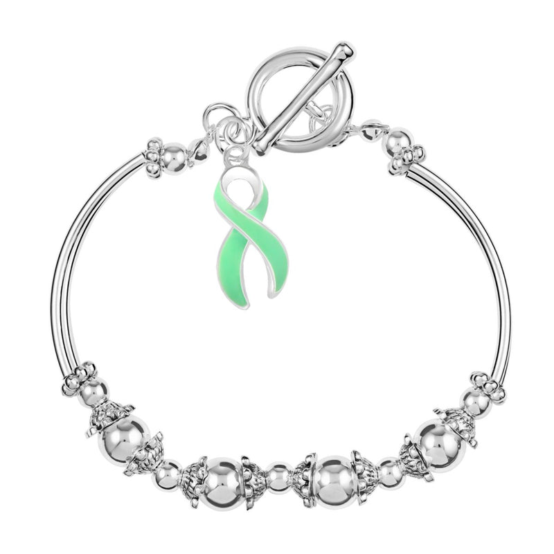 Light Green Ribbon Charm Partial Beaded Bracelets - Fundraising For A Cause