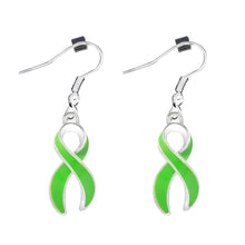 Load image into Gallery viewer, Lime Green Awareness Ribbon Hanging Earrings - Fundraising For A Cause