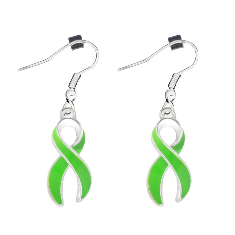 Lime Green Awareness Ribbon Hanging Earrings - Fundraising For A Cause