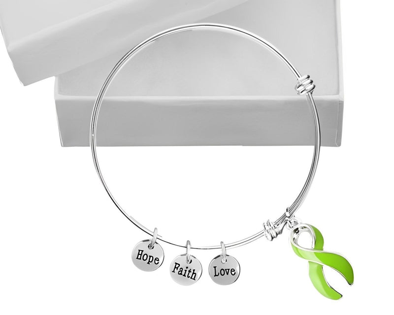 Lime Green Ribbon Retractable Charm Bracelets - Fundraising For A Cause