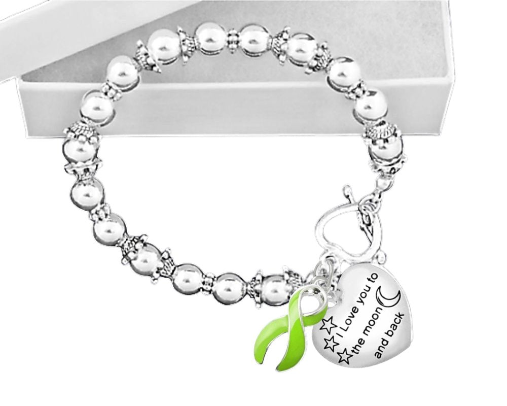 Love You To The Moon And Back Lime Green Ribbon Bracelets - Fundraising For A Cause